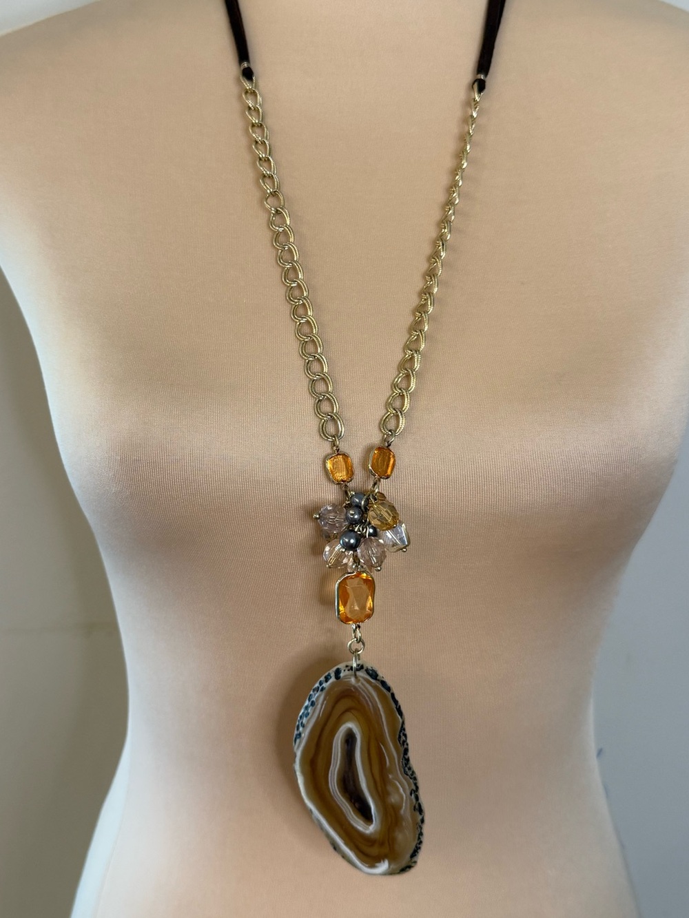 Mixed media statement stone bead rope pendant necklace versatile boho chic